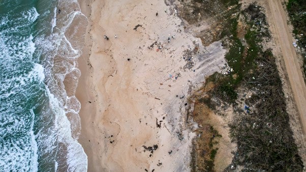 Ocean and beach as seen from above