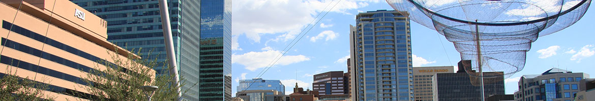 ASU building and other buildings against a cloudy sky in Downtown Phoenix